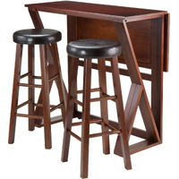 Winsome 3-Piece Harrington Drop Leaf High Table With 2 Cushion Round Seat Stools  29-Inch  Brown