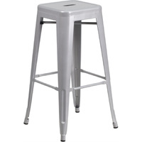 Commercial Grade 30"" High Backless Silver Metal Indoor-Outdoor Barstool With Square Seat