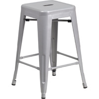 Commercial Grade 24"" High Backless Silver Metal Indoor-Outdoor Counter Height Stool With Square Seat