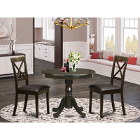 East West Furniture Anbo3-Cap-Lc 3 Piece Set For Small Spaces Contains A Round Kitchen Table With Pedestal And 2 Faux Leather Dining Room Chairs  36X36 Inch