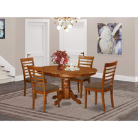 East West Furniture Avml5-Sbr-C Avon 5 Piece Dinette Set For 4 Includes An Oval Room Table With Butterfly Leaf And 4 Linen Fabric Upholstered Dining Chairs  42X60 Inch  Saddle Brown