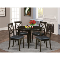 East West Furniture Bost5-Cap-Lc Boston 5 Piece Room Set Includes A Round Wooden Table And 4 Faux Leather Kitchen Dining Chairs  42X42 Inch