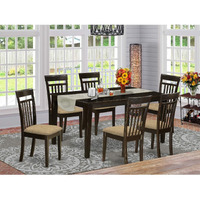 East West Furniture Capri 7 Piece Set Consist Of A Rectangle Dinner Table And 6 Linen Fabric Kitchen Dining Chairs  36X60 Inch  Cappuccino