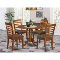 East West Furniture Dublin 5 Piece Dinette Set For 4 Includes A Round Room Table With Dropleaf And 4 Linen Fabric Upholstered Dining Chairs  42X42 Inch  Saddle Brown