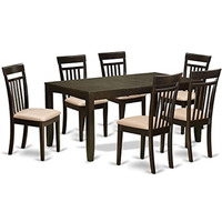 East West Furniture Lyca7-Cap-C Lynfield 7 Piece Room Set Consist Of A Rectangle Wooden Table With Butterfly Leaf And 6 Linen Fabric Kitchen Dining Chairs  36X66 Inch  Cappuccino