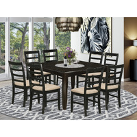 East West Furniture Parf9-Cap-C 9 Piece Dining Table Set Includes A Square Dining Room Table With Butterfly Leaf And 8 Linen Fabric Upholstered Chairs  54X54 Inch  Cappuccino