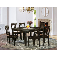 East West Furniture Pfan7-Cap-W 7 Piece Dining Set Consist Of A Square Dining Room Table With Butterfly Leaf And 6 Kitchen Chairs  54X54 Inch  Cappuccino