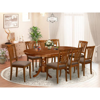 East West Furniture Pfav9-Sbr-C 9 Piece Dining Room Table Set Includes A Square Kitchen Table With Butterfly Leaf And 8 Linen Fabric Upholstered Dining Chairs  54X54 Inch  Saddle Brown