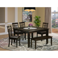 East West Furniture Pfca6-Cap-Lc 6 Piece Dining Table Set Contains A Square Dining Room Table With Butterfly Leaf And 4 Faux Leather Upholstered Chairs With A Bench  54X54 Inch  Cappuccino