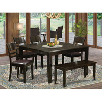 East West Furniture Pfly6-Cap-Lc 6 Piece Dining Set Contains A Square Dining Room Table With Butterfly Leaf And 4 Faux Leather Kitchen Chairs With A Bench  54X54 Inch  Cappuccino