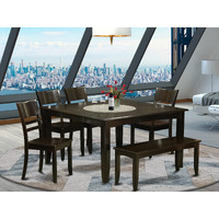 East West Furniture Pfly6-Cap-W 6 Piece Dining Set Contains A Square Dining Room Table With Butterfly Leaf And 4 Kitchen Chairs With A Bench  54X54 Inch  Cappuccino