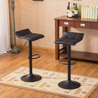 Roundhill Furniture Belham Swivel Black Bonded Leather Adjustable Bar Stool. Set Of 2