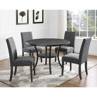 Biony Espresso Wood Dining Set With Gray Fabric Nailhead Chairs