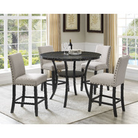 Biony Espresso Wood Counter Height Dining Set With Tan Fabric Nailhead Stools