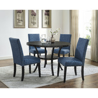 Biony Espresso Wood Dining Set With Blue Fabric Nailhead Chairs