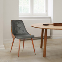 Armen Living Lily Mid-Century Dining Chair In Walnut Finish And Gray Faux Leather