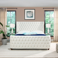 Brooklyn King Tufted Panel Bed Headboard And Footboard Set  Antique White Polyester