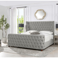 Brooklyn King Tufted Panel Bed Headboard And Footboard Set  Opal Grey Velvet