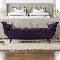 Alma Tufted Flared Arm Entryway Bench  Purple Velvet