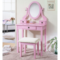 Moniys Wood Moniya Makeup Vanity Table And Stool Set  Pink