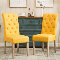 Roundhill Furniture Habit Solid Wood Tufted Parsons Yellow Dining Chair  Set Of 2