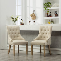 Tan Button Tufted Solid Wood Wingback Hostess Chairs With Nail Heads Set Of 2