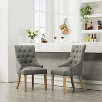 Grey Button Tufted Solid Wood Wingback Hostess Chairs With Nail Heads Set Of 2