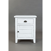 Jofran Artisan's Craft Farmhouse Distressed 20"" End Table Nightstand With Storage Cabinet  Weathered White