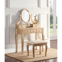 Ashley Wood Make-Up Vanity Table And Stool Set  Ashley Wood Makeup Vanity Table And Stool Set  Gold