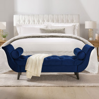 Alma Tufted Flared Arm Entryway Bench  Navy Blue Velvet