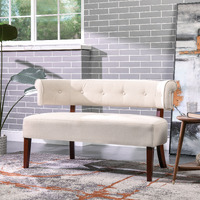 Jared Roll Arm Tufted Bench Settee  Sky Neutral Beige Polyester