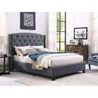 Nantarre Fabric Button Tufted Wingback Upholstered Bed With Nail Head Trim  Gray