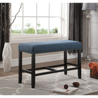 Roundhill Furniture Pb162Bu Biony Fabric Counter Height Dining Bench With Nailhead Trim  Blue