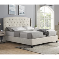 Nantarre Fabric Button Tufted Wingback Upholstered Bed With Nail Head Trim  Beige