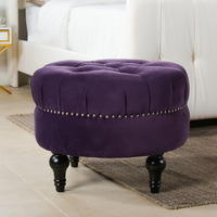 Dawn Tufted Round Ottoman Nailhead Accents  Purple Velvet