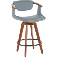 Oracle Mid-Century Modern Counter Stool In Walnut Bamboo And Grey Faux Leather By Lumisource