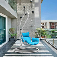 Whiteline Modern Living Eg1684-Wht/Blu Bravo Patio Egg Chair  Wicker Frame Cushion  White/Blue