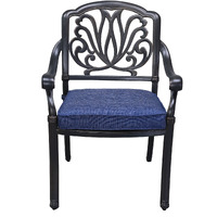 Patio Outdoor Aluminum Dining Armchair With Cushion  Set Of 2  Navy Blue(D0102H74Tu8)