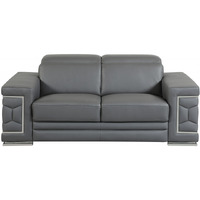 71"" Sturdy Dark Gray Leather Loveseat