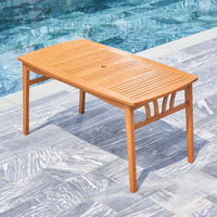 Vifah V1961 Kapalua Honey Eucalyptus Wooden Outdoor Dining Table With Umbrella Hole  59"" L X 32"" W