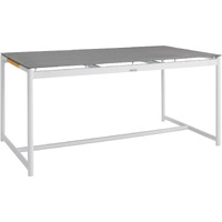 Crown White Aluminum And Teak Outdoor Dining Table With Stone Top