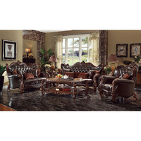 52120 Sofa (W/7 Pillows) - Two Tone Dark Brown Pu & Cherry Oak