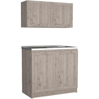 Depot E-Shop Agate Cabinet Set  Two Parts Set  Countertop-Light Grey  For Kitchen