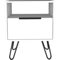 Depot E-Shop Begonia Night Stand-Two Shelves  One-Door Drawer  Four Steel Legs-White  For Bedroom