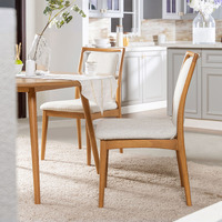 Scandi Upholstered Natural Light Brown Wood Dining Chair  Set Of 2  White Pepper Stain Resistant High Performance Polyester