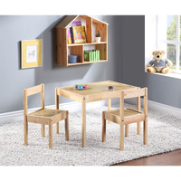 Della 3-Piece Solid Wood Kids Table & Two Chair Set  Natural