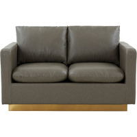 Leisuremod Nervo Modern Mid-Century Upholstered Leather Loveseat With Gold Frame