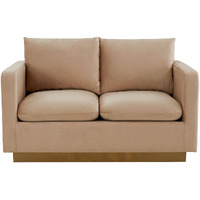 Leisuremod Nervo Modern Mid-Century Upholstered Velvet Loveseat With Gold Frame