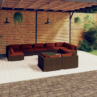 Vidaxl 10 Piece Patio Lounge Set With Cushions Brown Poly Rattan