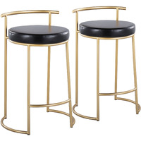 Round Fuji 26"" Contemporary Fixed-Height Counter Stool In Gold Metal And Black Faux Leather By Lumisource - Set Of 2